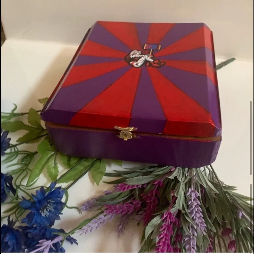 New Harley Quinn Red Purple Hand Painted Jewelry Cigar Box
